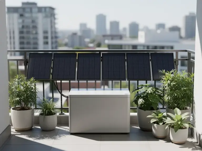 Balkonkraftwerk mit Speicher für effiziente Energieautarkie auf kleinen Flächen