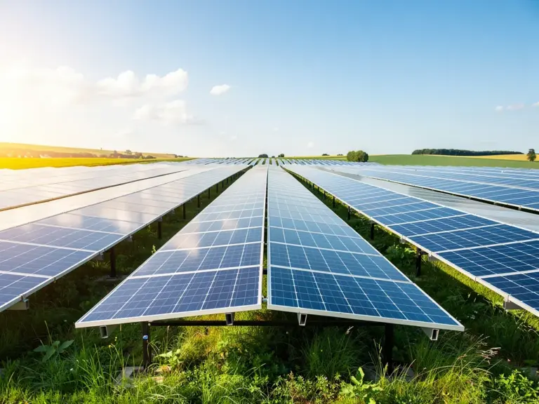Photovoltaik auf Freiflächenanlagen: Vorteile und Planung im Überblick Freiflächen PV-Anlage zur nachhaltigen Energieproduktion auf einem Brachland