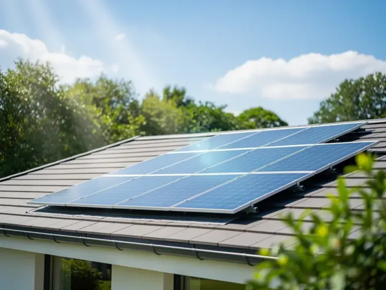 Illustration der Photovoltaik: Umwandlung von Sonnenlicht in elektrische Energie durch Solarzellen