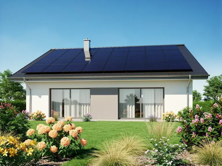 Photovoltaik im Eigenheim: Überzeugende PV Vorteile für Ihr Haus Photovoltaikanlage auf einem Eigenheim mit Fokus auf die Vorteile für Hausbesitzer
