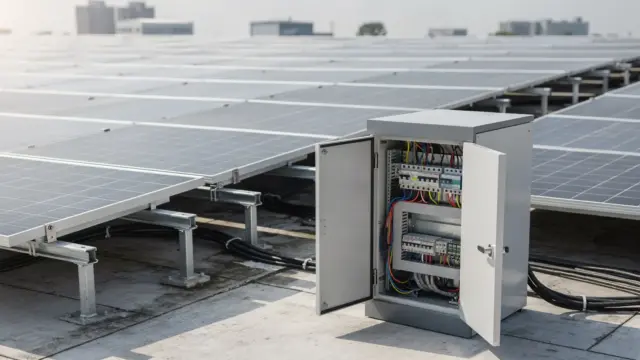Photovoltaikanlage auf einem Dach mit Energiemanagement-Schrank zum Thema Direktvermarktung von Solarstrom