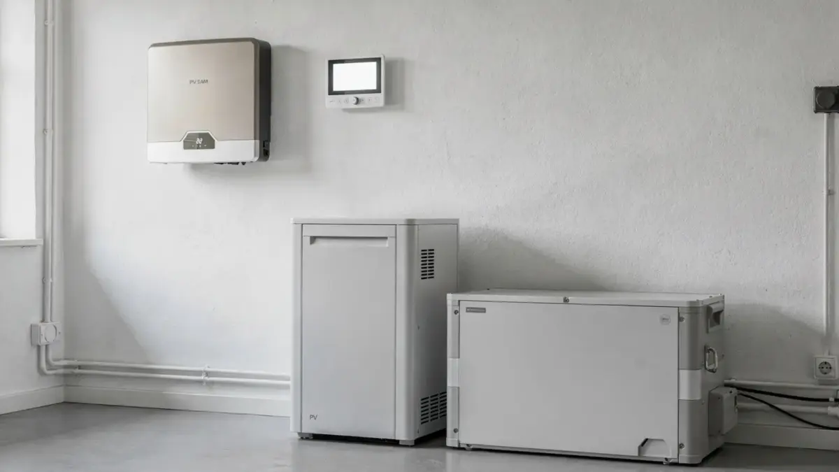 Heimspeicher im Technikraum mit zwei unterschiedlich großen Batteriespeichern für den Vergleich 5 kWh und 10 kWh.