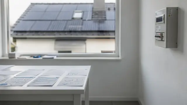 Dach mit Photovoltaikanlage, Zählerkasten und Unterlagen zum Mieterstromzuschlag