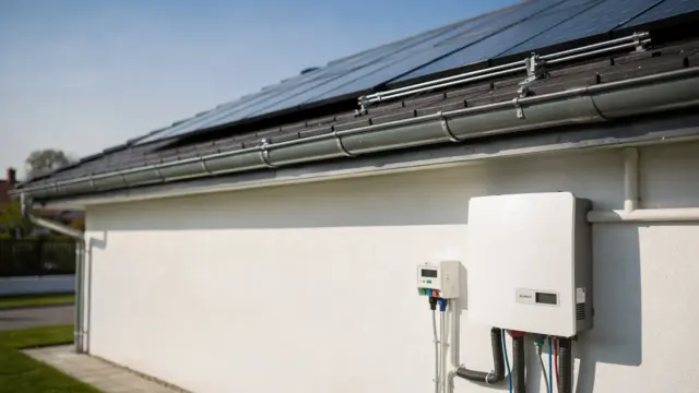 Dach mit Solarmodulen und Wechselrichter für den Vergleich kleiner und großer PV-Anlagen